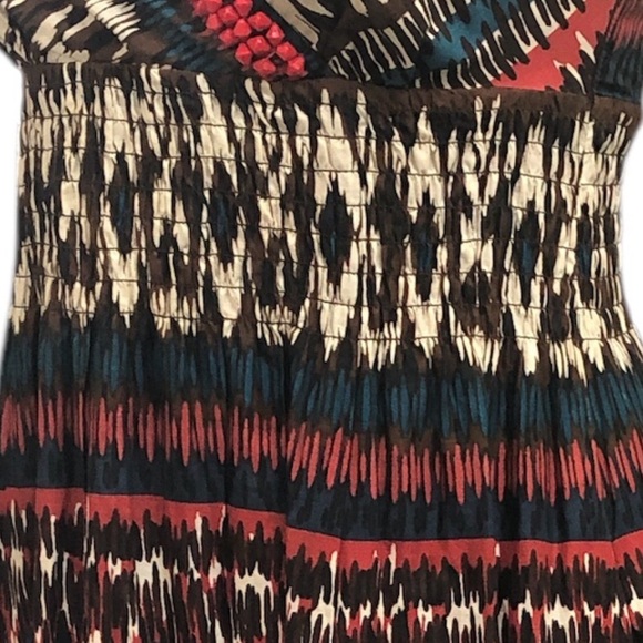 Charter Club Red Beaded V-Neckline Sleeveless Multicolored Boho Dress - Picture 3 of 10